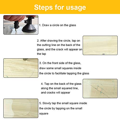 40 cm Cortador de Vidrio, compás de 6 Ruedas Cortador de Corte Circular con Mango de Madera y círculo de Ventosa