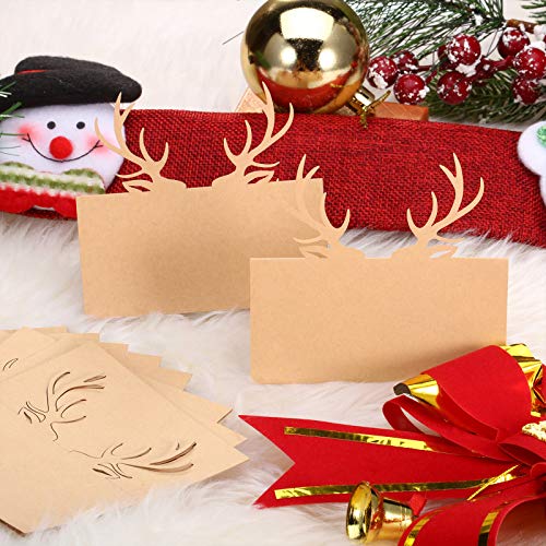 40 Hojas de Tarjeta de Asiento de Mesa de papel de Navidad Tarjetas de Nombre de Tienda con Diseño de Copos de Nieve, Asta, Árbol de Navidad Muñueco de Nieve, Troquelado para Navidad, Blanca de Perla