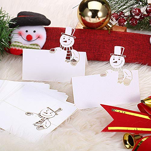 40 Hojas de Tarjeta de Asiento de Mesa de papel de Navidad Tarjetas de Nombre de Tienda con Diseño de Copos de Nieve, Asta, Árbol de Navidad Muñueco de Nieve, Troquelado para Navidad, Blanca de Perla