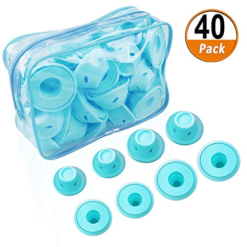 40 Unids Pelo Silicona Rodillo de Azul, Rizadores para el cabello Rulos para el Pelo suave Silicona Sin calor Sin clip Cuidado Herramientas bricolaje para el cabello largo (20 grandes y 20 pequeños)