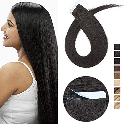 40cm Extensiones Adhesivas de Cabello Natural 10PCS #1 Negro Intenso (25g)