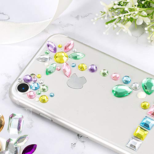 486 piezas Piedras de purpurina Diamantes de imitación autoadhesivos Juego grande, acrílico Multicolores preciosas Adhesivo de gemas de cristal Colores y formas variados para niños Niñas (6 hojas)