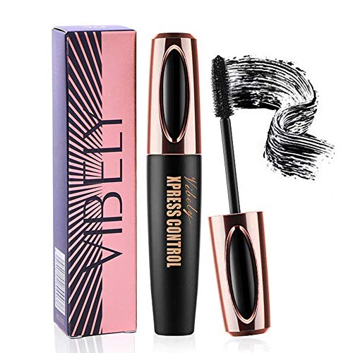 4D Silk Fiber Lash Mascara Impermeable, Lujosamente más largas, más gruesas, Pestañas voluminosas, Larga duración, Extensión dramática, A prueba de manchas, Fórmula hipoalergénica por Kailisen (Negro)