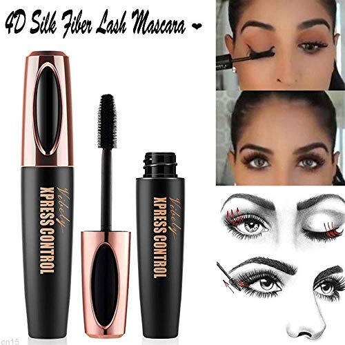 4D Silk Fiber Lash Mascara Impermeable, Lujosamente más largas, más gruesas, Pestañas voluminosas, Larga duración, Extensión dramática, A prueba de manchas, Fórmula hipoalergénica por Kailisen (Negro)