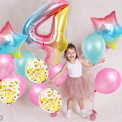 4er Cumpleaños Globos, Decoración de Cumpleaños 4 en Rosado, Cumpleaños 4 Año, Feliz Cumpleaños Decoración Globos 4 Años, Globos de Confeti y Aluminio para Niñas