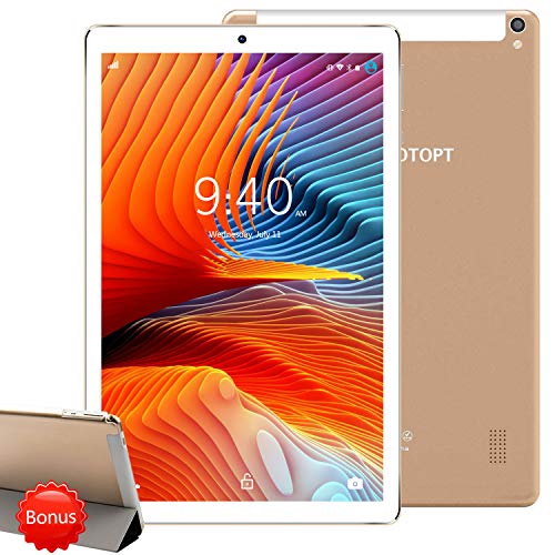 4G LTE Tablet 10 Pulgadas YOTOPT - Android 9.0, 4GB RAM y 64GB ROM, GPS/Bluetooth/WiFi Soporte (Oro)