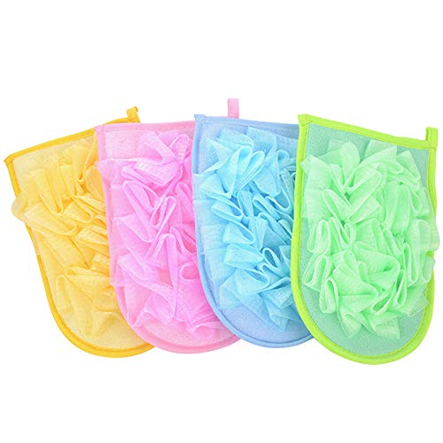 4Pcs Guantes exfoliantes de doble cara Guantes de baño, guantes de ducha para el cuerpo, para la cara del cuerpo Exfoliante de manopla para una limpieza profunda y una piel de aspecto saludable