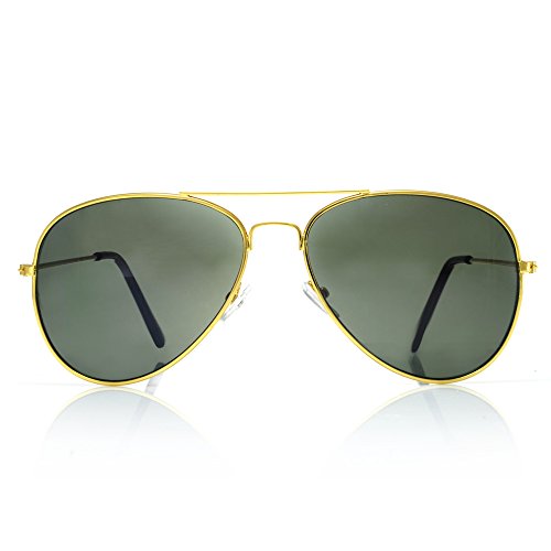 4sold - Gafas de sol tipo aviador, diseño años 70, unisex, montura metálica y cristales de espejo, protección contra rayos UV 400 - Talla única, hombre Mujer, aviator gold brown, talla única