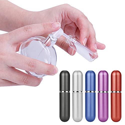 5 botellas de perfume de PCS, atomizador de perfume recargable Mini botellas de perfume Fragancia de viaje Botella de spray vacía, cabe en su bolso, bolsillo o equipaje, 5ML