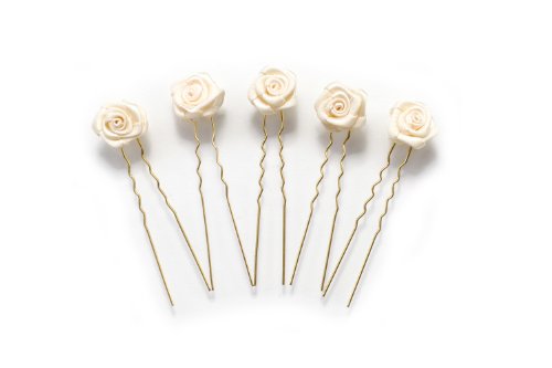 5 horquillas con rosas - accesorios para el cabello - para cabello plano - oro - Beige