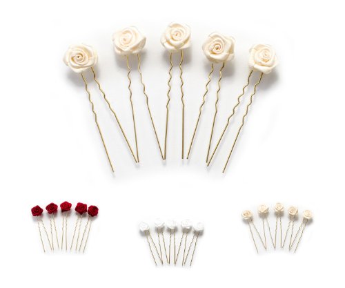 5 horquillas con rosas - accesorios para el cabello - para cabello plano - oro - Beige