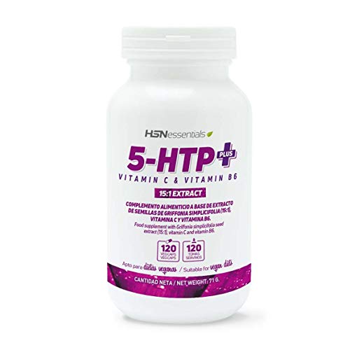 5-HTP Plus de HSN 200mg | Con Vitamina C y B6 | Extracto 15:1 Griffonia Simplicifolia | Mejora del Sueño, Reduce Estrés | Vegano, Sin Gluten, Sin Lactosa, 120 cápsulas vegetales
