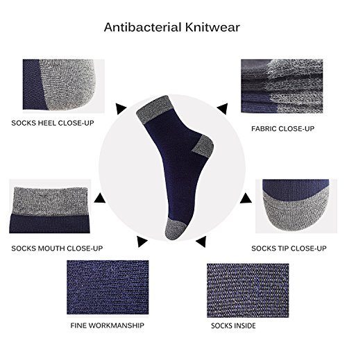 5 pares de calcetines para hombre, antibacteriano, desodorante, cómodo, transpirable, diseñador calcetines de trabajo para hombre amortiguado apoyo (2 * negro / 1 * gris / 2 * navy)