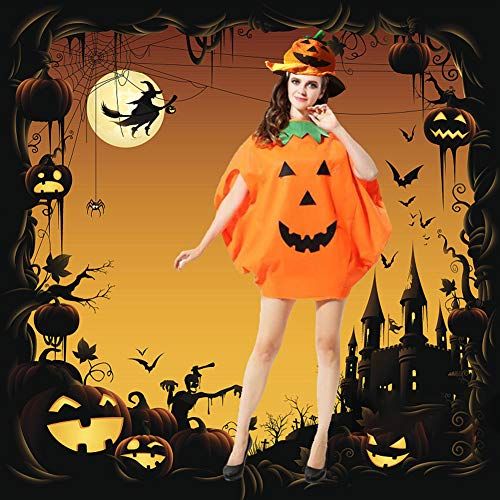 5 Pcs Disfraz de Calabaza, Halloween Fiesta de Carnaval, 2 sombreros de calabaza + vestido de calabaza + bolsos de calabaza + medias de espalda naranja para adultos a rayas, accesorios de disfraces