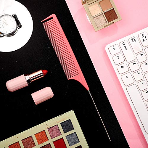 5 Peines de Cola de Rata Peine de Pintail Peine de Peinado de Dientes Finos Peine de Fibra de Carbono Resistente al Calor Peine de Separación con Mango Acero Inoxidable para Salón Hogar (Rosa)