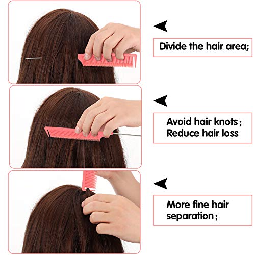 5 Peines de Cola de Rata Peine de Pintail Peine de Peinado de Dientes Finos Peine de Fibra de Carbono Resistente al Calor Peine de Separación con Mango Acero Inoxidable para Salón Hogar (Rosa)