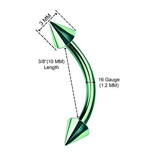 5 piezas de acero quirúrgico curvado Piercing de barra de ombligo de 3 mm de calibre 16 de 3 mm para piercing de cejas de serpiente