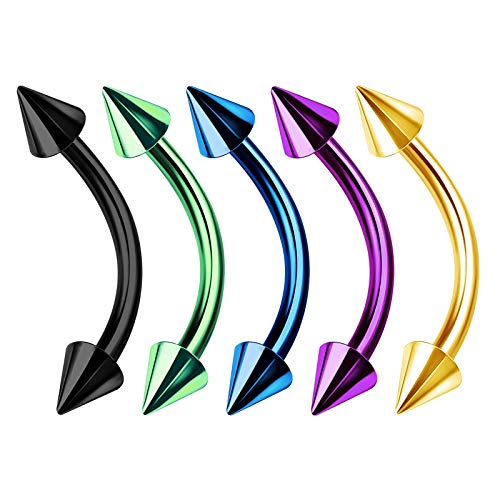 5 piezas de acero quirúrgico curvado Piercing de barra de ombligo de 3 mm de calibre 16 de 3 mm para piercing de cejas de serpiente