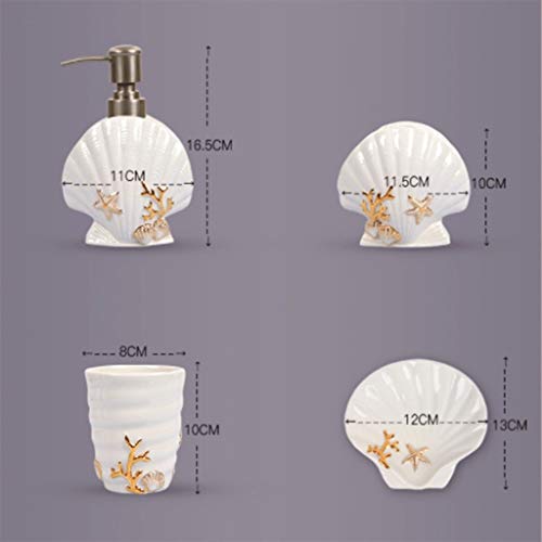 5 piezas de baño de cerámica Juego de accesorios, Playa Conchas Ensemble Conjunto Includs dispensador de jabón, jabón, Secadora, cepillo de dientes titular, Creative Set for hombre, mujer, niños