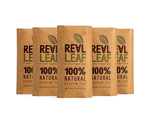 5 X Pack Mezcla orgánica de hierbas a base de hierbas 150g total 100% nicotina y tabaco, rico, aromático, aroma delicado y sabor natural suave sustituto del tabaco Real Leaf