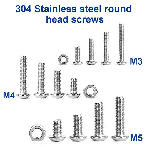500 PCS Juego de Tornillos y Tuercas, Tornillos de Cabeza de Botón Tornillos Hexagonales M3 M4 M5 Juegos de Pernos con Tuerca de Acero Inoxidable Head Hex Cabeza de Casquillo Tornillos