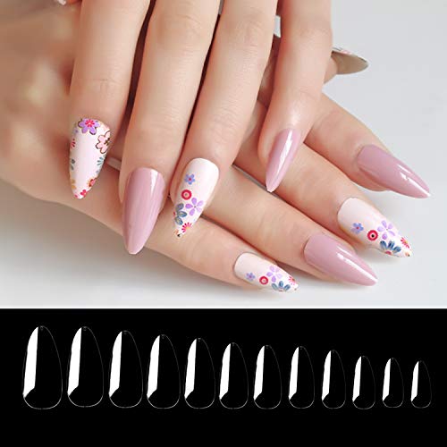 504 Piezas Uñas Postizas de Almendra Uñas de Punta Altamente Transparente Reconstrucción Belleza y Bricolaje Nail Art (10 Tamaños)