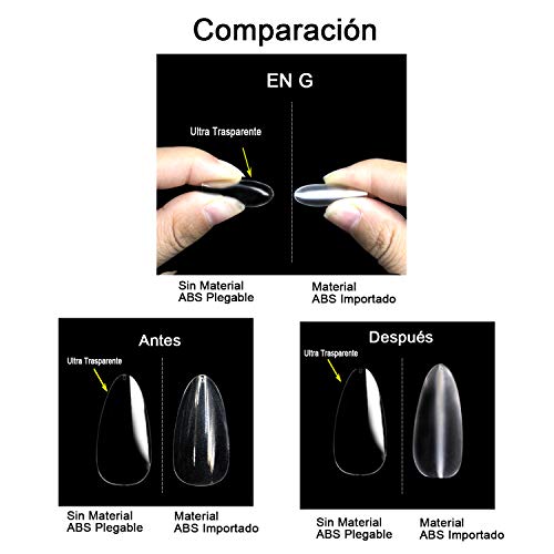 504 Piezas Uñas Postizas de Almendra Uñas de Punta Altamente Transparente Reconstrucción Belleza y Bricolaje Nail Art (10 Tamaños)