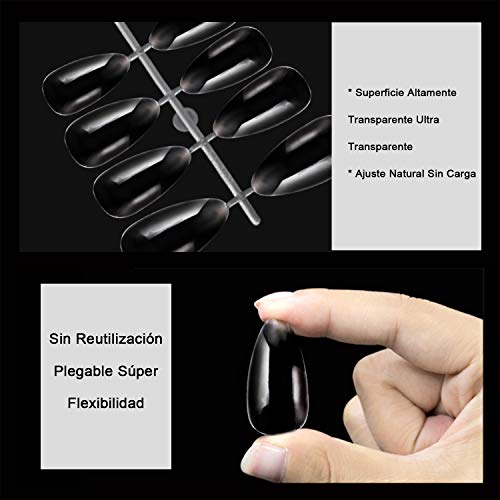 504 Piezas Uñas Postizas de Almendra Uñas de Punta Altamente Transparente Reconstrucción Belleza y Bricolaje Nail Art (10 Tamaños)