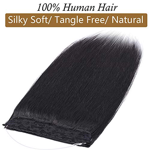 50cm - Extensiones de Cabello Natural Humano con Hilo Invisible 110g Double Weft Una pieza Wire in Hair Extensions - 1# Negro Azabache