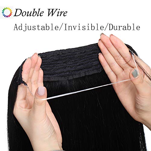 50cm - Extensiones de Cabello Natural Humano con Hilo Invisible 110g Double Weft Una pieza Wire in Hair Extensions - 1# Negro Azabache