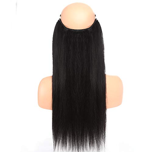 50cm - Extensiones de Cabello Natural Humano con Hilo Invisible 110g Double Weft Una pieza Wire in Hair Extensions - 1# Negro Azabache