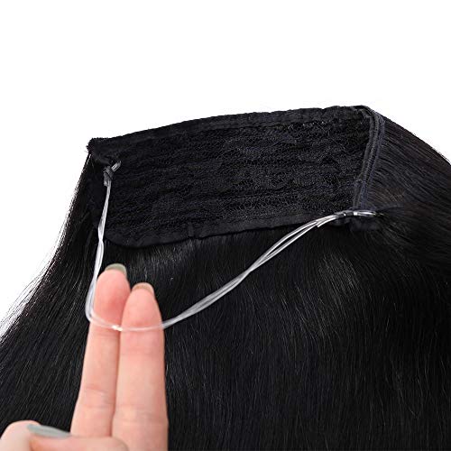 50cm - Extensiones de Cabello Natural Humano con Hilo Invisible 110g Double Weft Una pieza Wire in Hair Extensions - 1# Negro Azabache