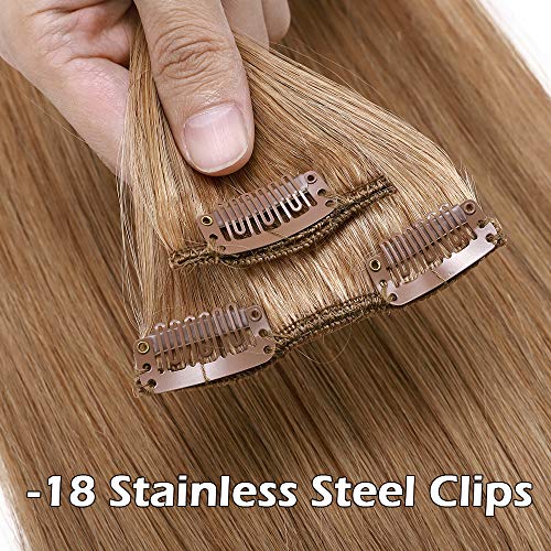 50cm - Extensiones de Clip de Pelo Natural 8 Piezas 18 Clips 105g Cabello Humano 100% Remy Human Hair - 27# Rubio Oscuro