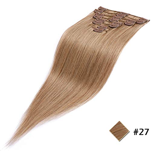 50cm - Extensiones de Clip de Pelo Natural 8 Piezas 18 Clips 105g Cabello Humano 100% Remy Human Hair - 27# Rubio Oscuro