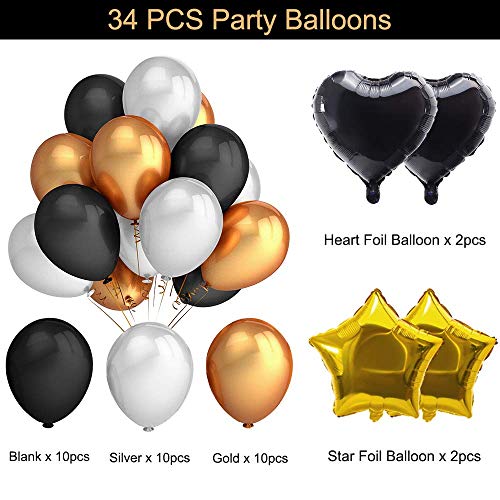 53 Pcs Decoraciones Cumpleaños, Decoraciones de la fiesta de cumpleaños pancarta de cumpleaños con globos de látex, Papel Poms, globos con forma de estrella / corazón y borla de papel de aluminio.