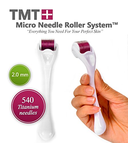 (540 agujas) TMT blanco Micro sistema de rodillos de aguja de titanio para las arrugas, Scar, acné, celulitis tratamiento (más eficaz que Regular 192 Agujas Derma rodillos) – 1,0 mm