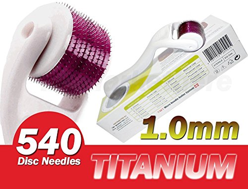 (540 agujas) TMT blanco Micro sistema de rodillos de aguja de titanio para las arrugas, Scar, acné, celulitis tratamiento (más eficaz que Regular 192 Agujas Derma rodillos) – 1,0 mm