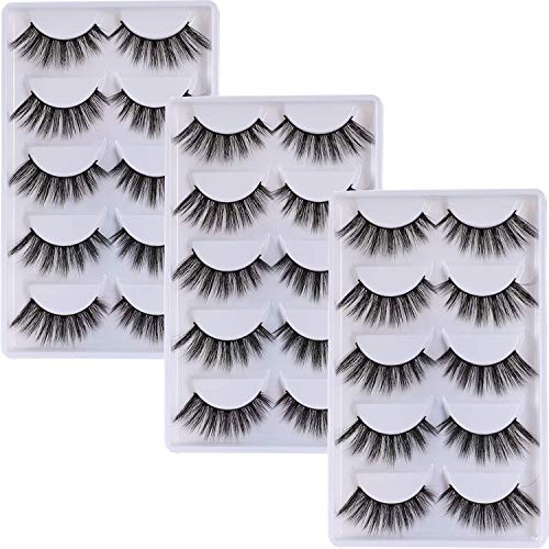 5D Pestañas Postizas, Ouinne 15 Pares Natural Pestañas Falsas Naturales Hechas a Mano Larga Gruesa Profesional Pestañas Kit