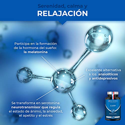 5HTP Triptofano, 300mg por día 5 HTP, Extracto Puro Semilla de Griffonia Simplicifolia, Aminoácido Mejora el Sueño,Reduce Estrés Ansiedad Insomnio, Alta Potencia, Fabricación Francesa…