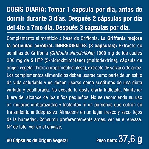 5HTP Triptofano, 300mg por día 5 HTP, Extracto Puro Semilla de Griffonia Simplicifolia, Aminoácido Mejora el Sueño,Reduce Estrés Ansiedad Insomnio, Alta Potencia, Fabricación Francesa…