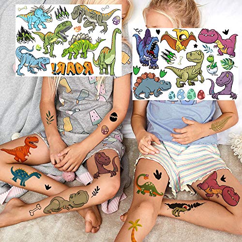 6 Hojas COKTAK 3D Dinosaurio Tatuajes Temporales Niños Fiesta Favor Decoración Cumpleaños Pequenos Tatuaje Temporal Niñas Mujer Pegatinas Temporales Cara Brazo Mano DIY T-REX Kits De Tatuajes Falsos