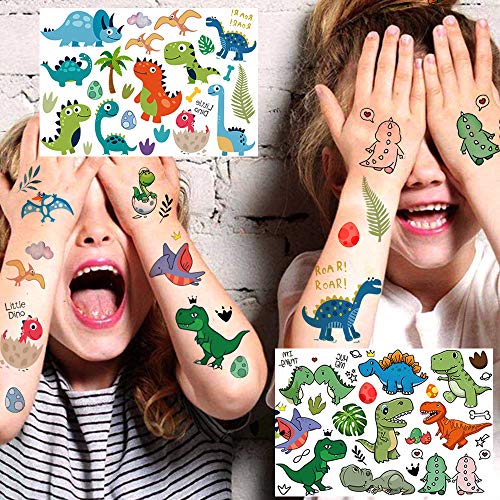 6 Hojas COKTAK 3D Dinosaurio Tatuajes Temporales Niños Fiesta Favor Decoración Cumpleaños Pequenos Tatuaje Temporal Niñas Mujer Pegatinas Temporales Cara Brazo Mano DIY T-REX Kits De Tatuajes Falsos