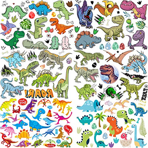 6 Hojas COKTAK 3D Dinosaurio Tatuajes Temporales Niños Fiesta Favor Decoración Cumpleaños Pequenos Tatuaje Temporal Niñas Mujer Pegatinas Temporales Cara Brazo Mano DIY T-REX Kits De Tatuajes Falsos