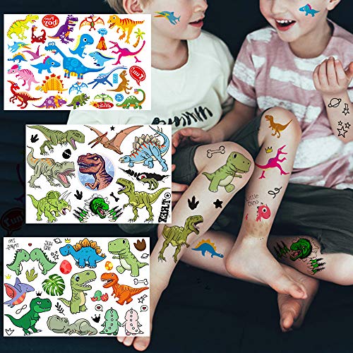 6 Hojas COKTAK 3D Dinosaurio Tatuajes Temporales Niños Fiesta Favor Decoración Cumpleaños Pequenos Tatuaje Temporal Niñas Mujer Pegatinas Temporales Cara Brazo Mano DIY T-REX Kits De Tatuajes Falsos
