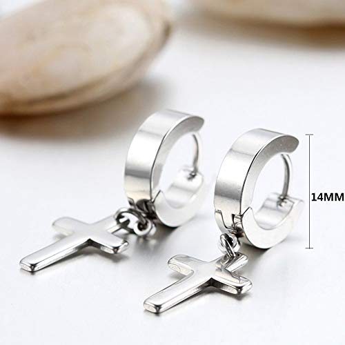 6 Pares Acero Inoxidable Pendientes Aros Hombre Mujer Niña Plata, Pendientes Cruz Hombre, Pendientes Hombre Aro Circonita, Pendientes Mujer Plata Pequeños, Aretes para Hombre Mujer Redondos Piercing