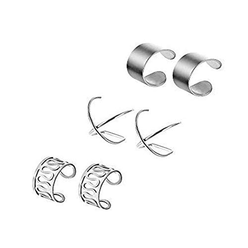 6 pares de acero inoxidable clips para las orejas para no Piercing Pendientes del aro abofetea cartílago del oído del perno prisionero de Hombres Mujeres