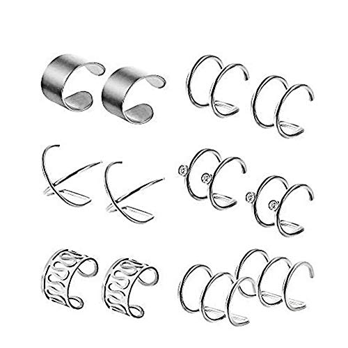 6 pares de acero inoxidable clips para las orejas para no Piercing Pendientes del aro abofetea cartílago del oído del perno prisionero de Hombres Mujeres