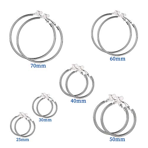 6 Pares Pendientes De Aro Conjuntos, Pendientes de Acero Inoxidable con Cojín de Látex Blando, Seis Tallas no Piercing Oreja Pendiente Aro Plata para Mujeres y Niñas