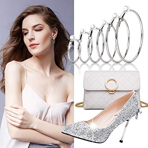 6 Pares Pendientes De Aro Conjuntos, Pendientes de Acero Inoxidable con Cojín de Látex Blando, Seis Tallas no Piercing Oreja Pendiente Aro Plata para Mujeres y Niñas