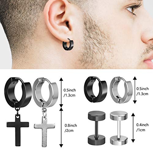 6 Pares Pendientes de Cruz Acero, Joeyer Pendientes de Cruz Colgante Redondo Vintage para Hombres Mujeres